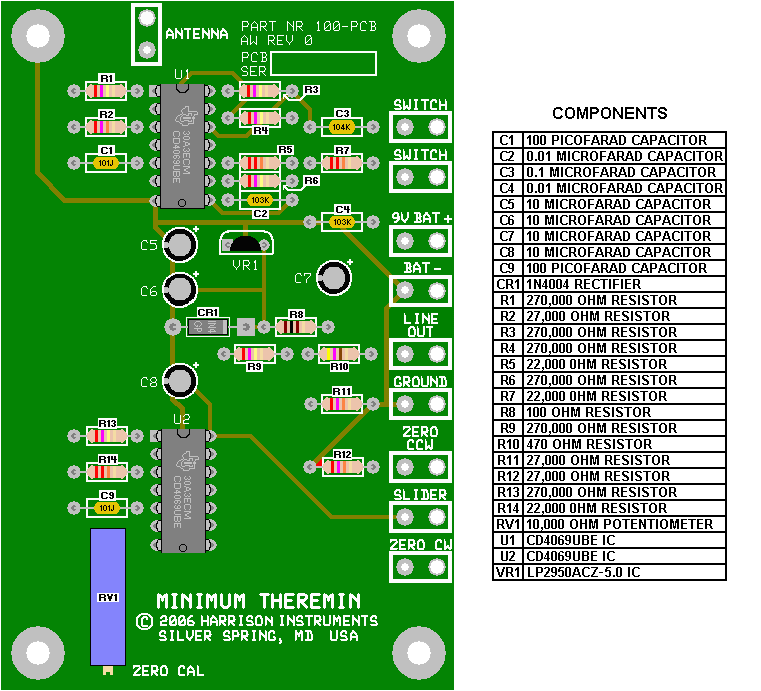 100 Minimum Theremin Populated PCB