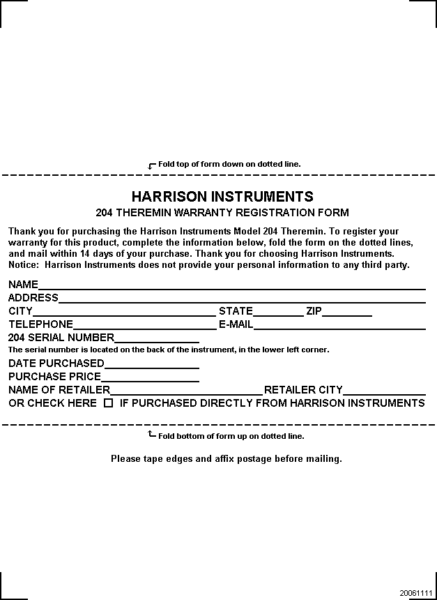 204 Theremin Warranty Form